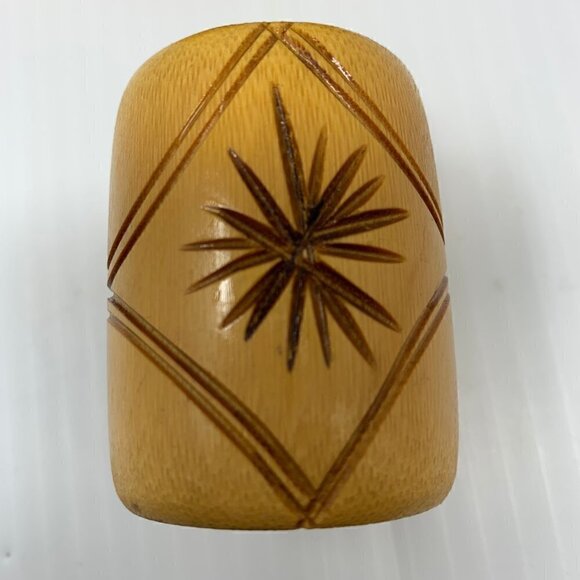 Bamboo Napkin Rings Etched Star Set of Six Vintage Wood Tableware Serving - Picture 2 of 9